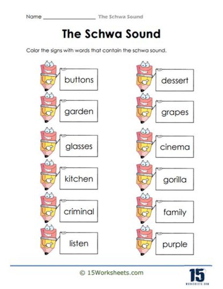 Free Schwa Sound Worksheets PDF – Practice American English Pronunciation