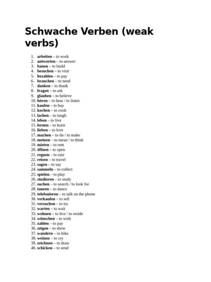 Schwache Verben Liste PDF – Schwache Verben: Komplette PDF-Liste zum Sprachlernen