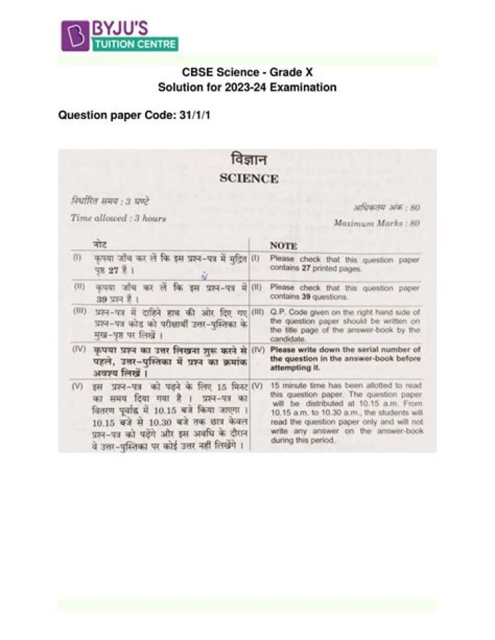 Class 10 Science Previous Year Question Papers PDF – Download Free PDF