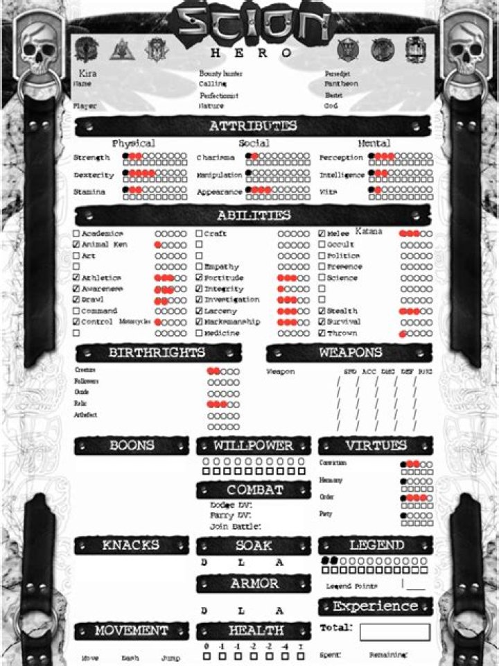 Scion Hero Character Sheet PDF – Download Free Hero Template