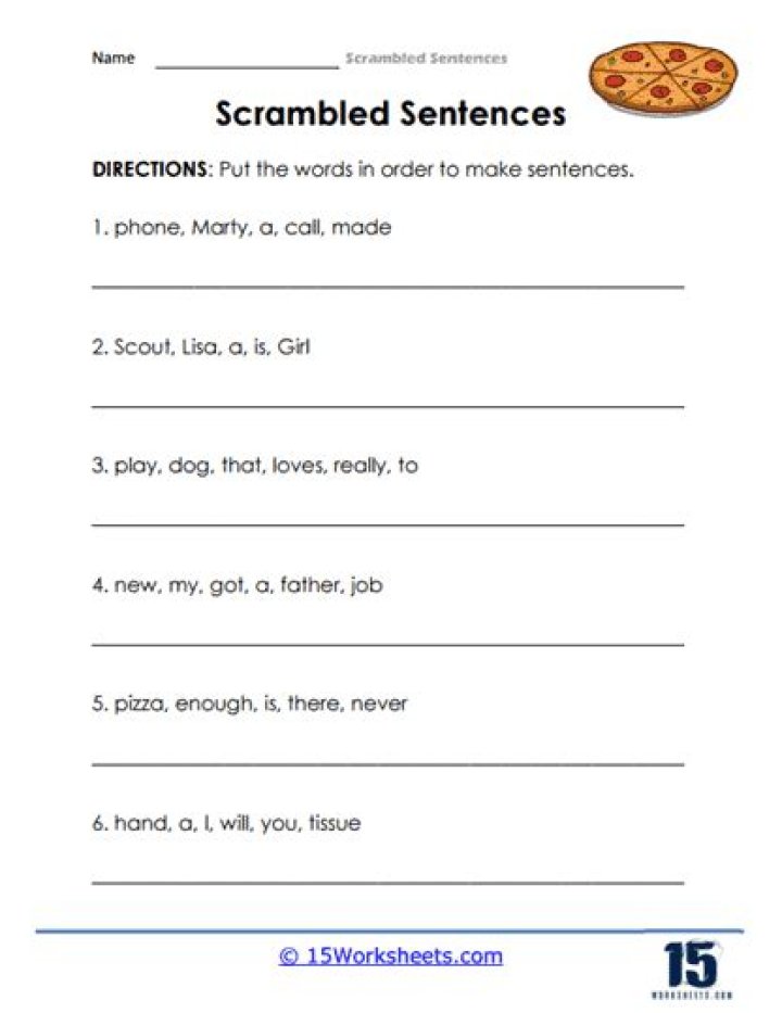 Free Scrambled Sentences Worksheets PDF for Instant Download