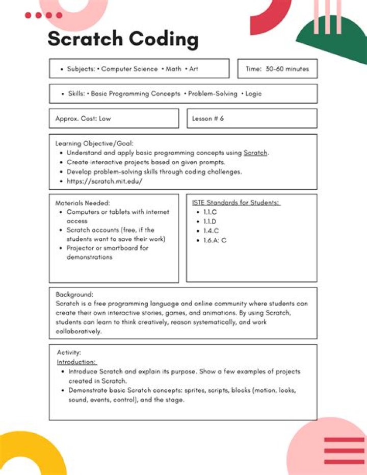Free Scratch Coding Lesson Plans PDF for Beginners