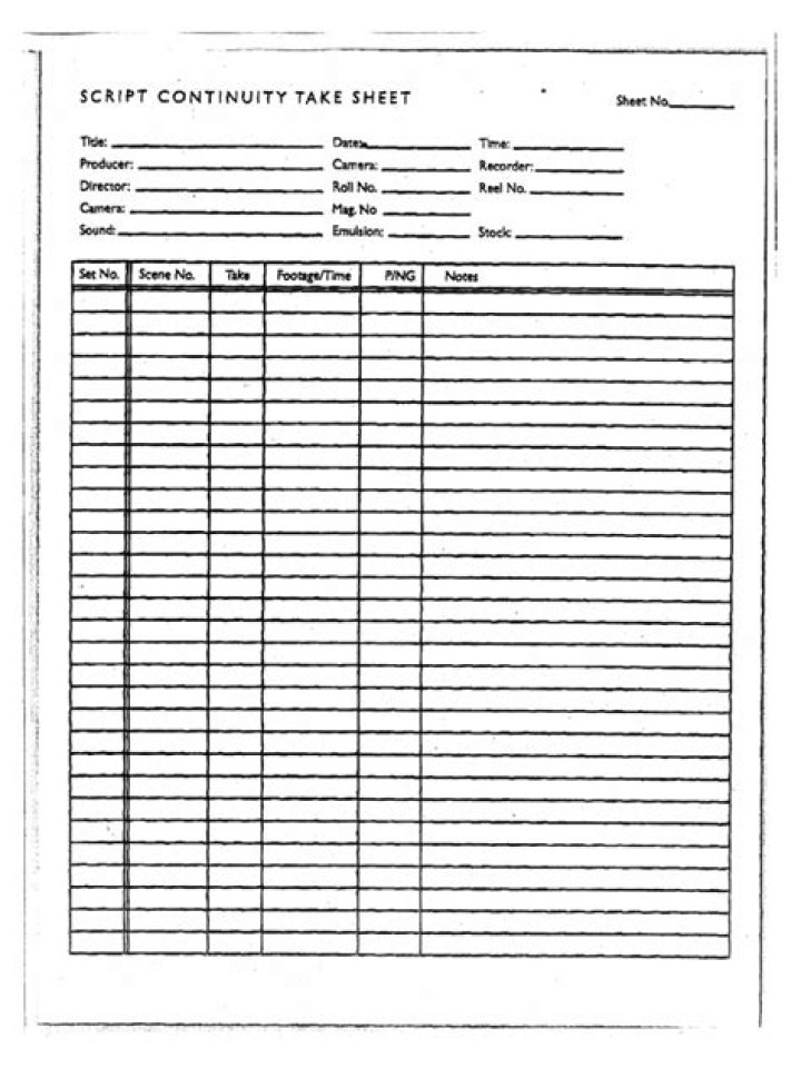 Download Free Script Continuity Sheet PDF for Film & TV