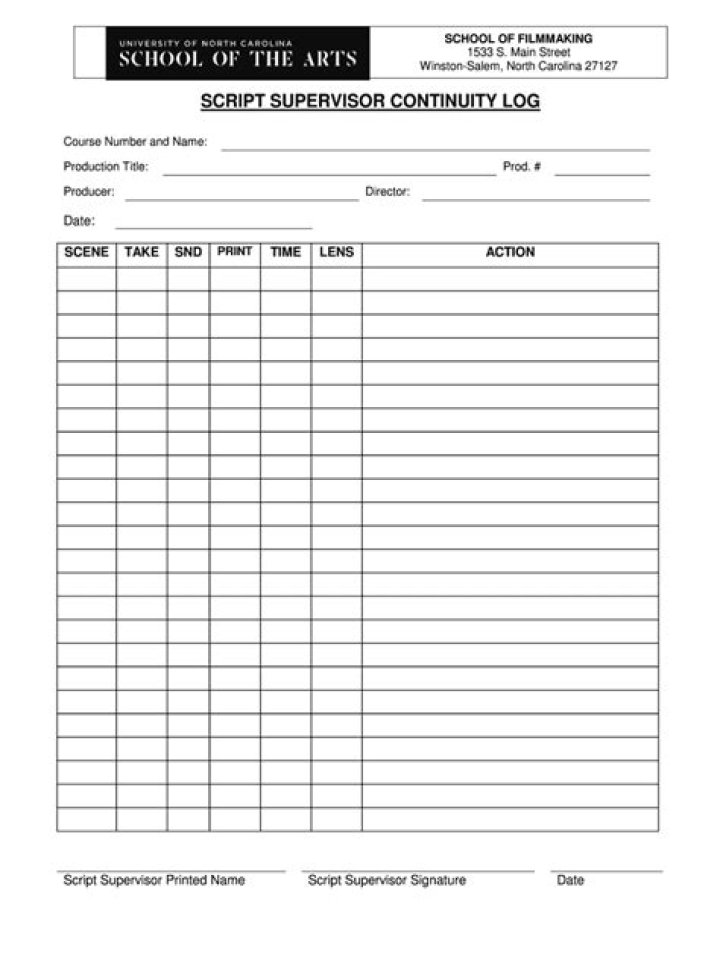 Download Free Script Supervisor Sheet PDF for Film Production