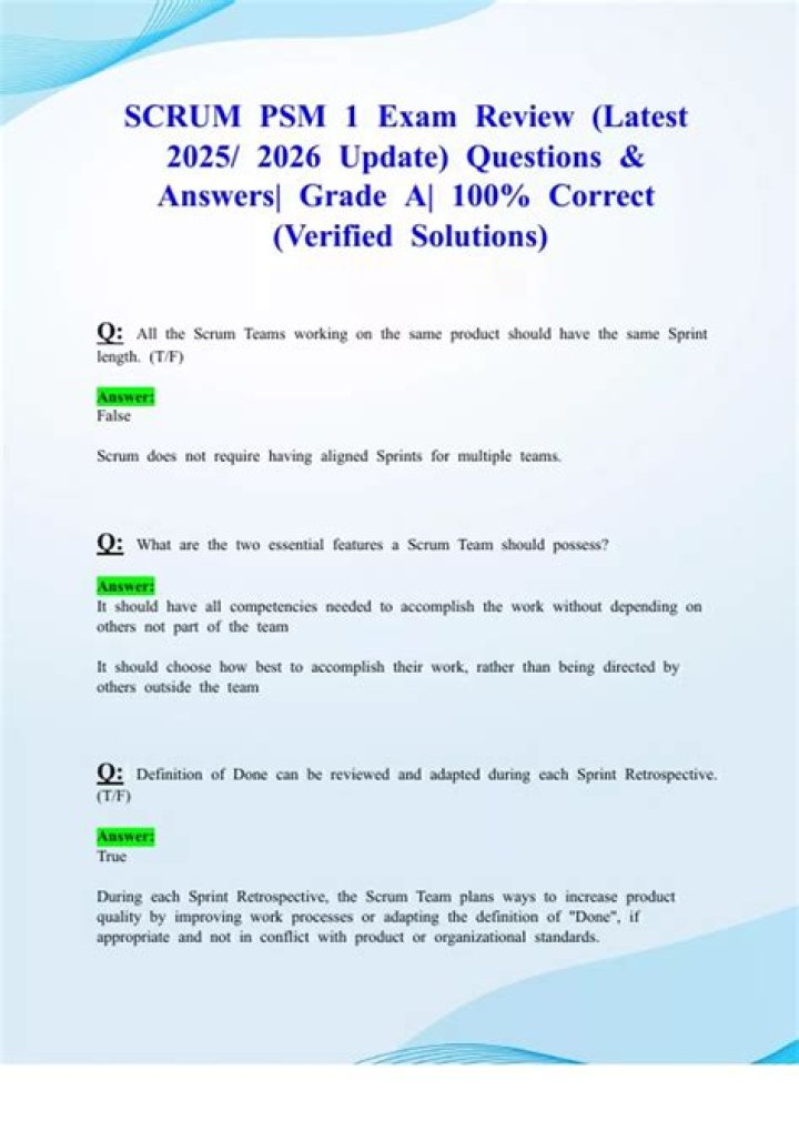 Scrum PSM 1 Exam Questions PDF – Practice Test & Answers