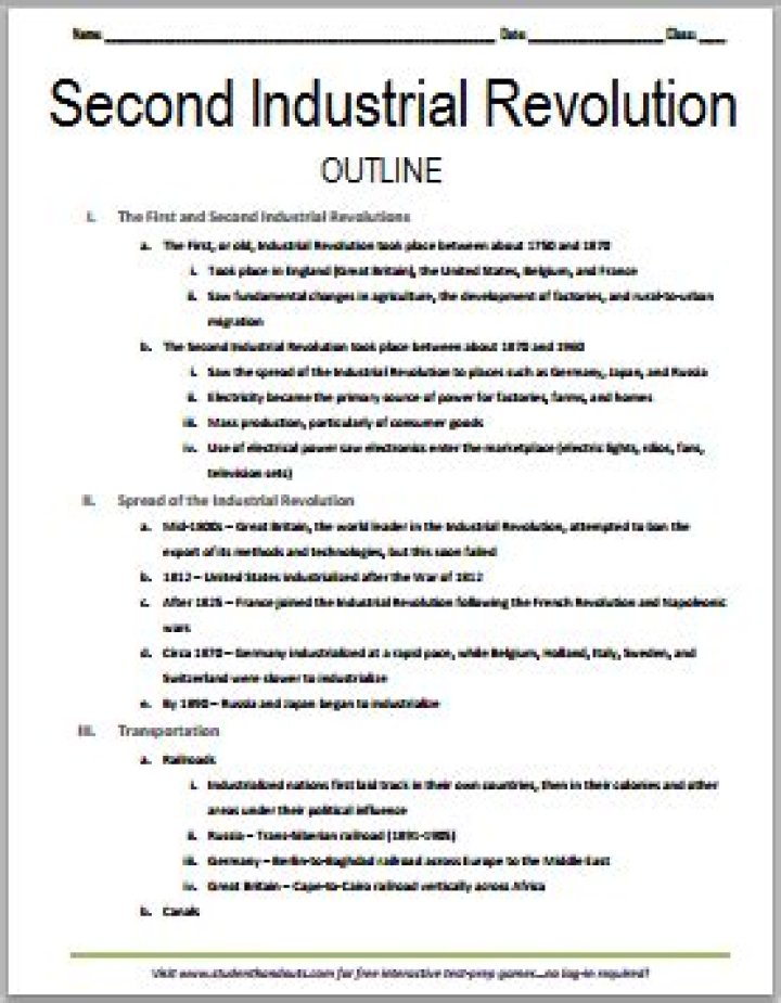 Second Industrial Revolution Worksheet PDF – Learn Key Events & Innovations