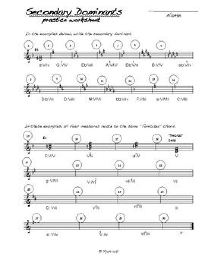 Free Secondary Dominant Worksheet PDF for Music Theory Practice