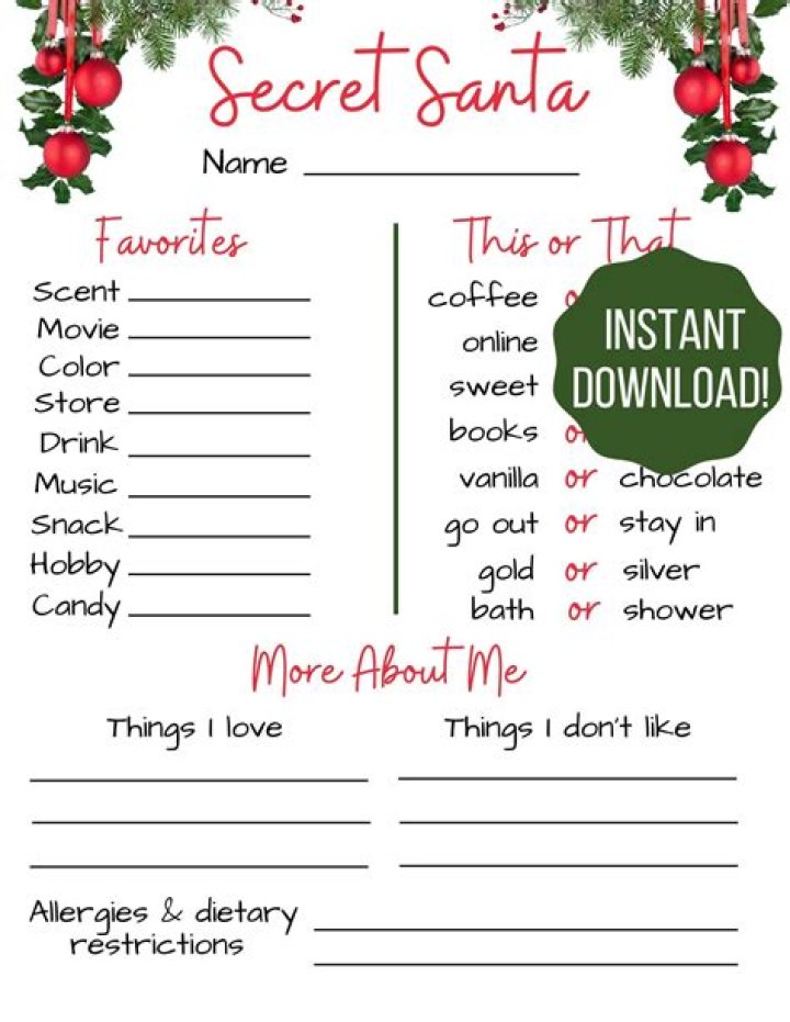 Free Printable Secret Santa Questions PDF – Easy Holiday Fun