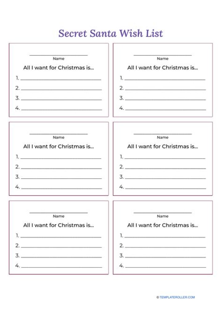 Secret Santa Wish List Template PDF – Free Printable
