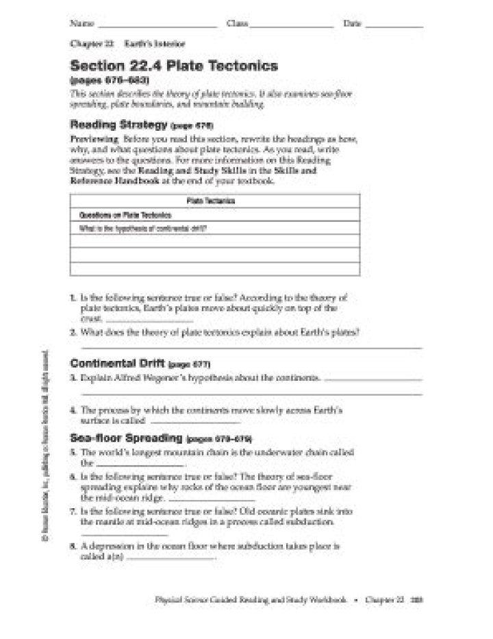 Section 22.4 Plate Tectonics PDF Answer Key with Detailed Explanations