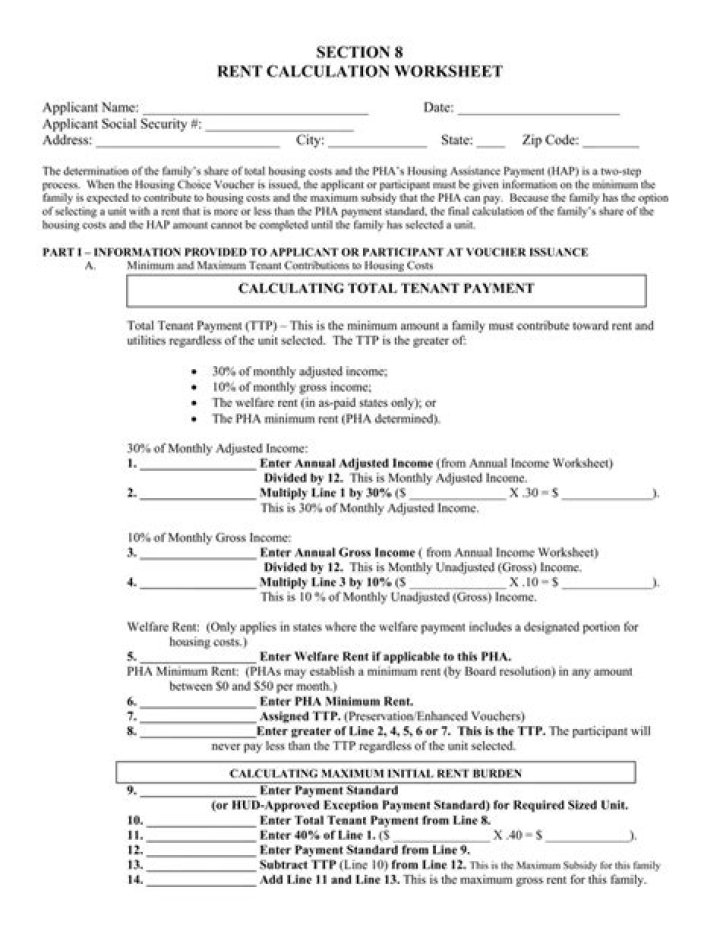 Section 8 Rent Calculation Worksheet PDF – Download & Use