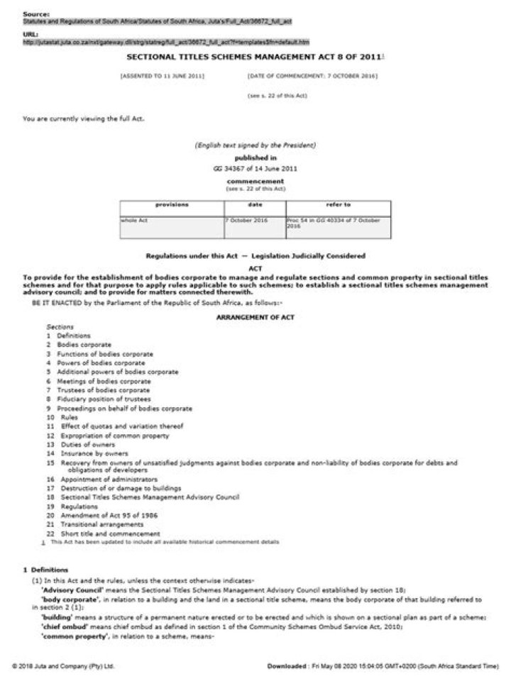 Understanding Sectional Titles Schemes Management Act 8 of 2011: Key Insights