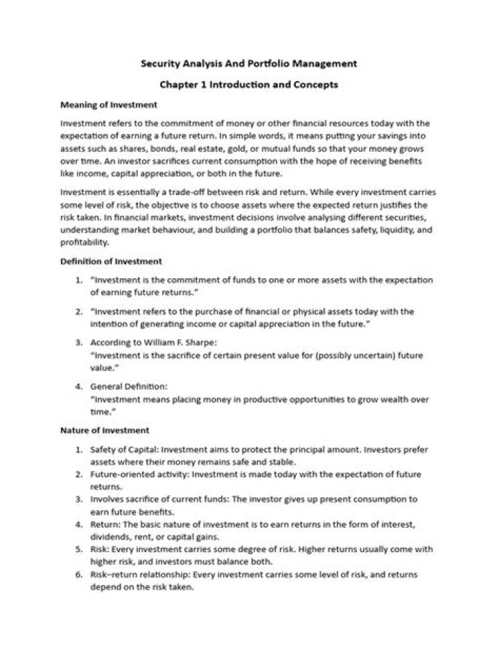 Comprehensive Security Analysis & Portfolio Management Notes PDF