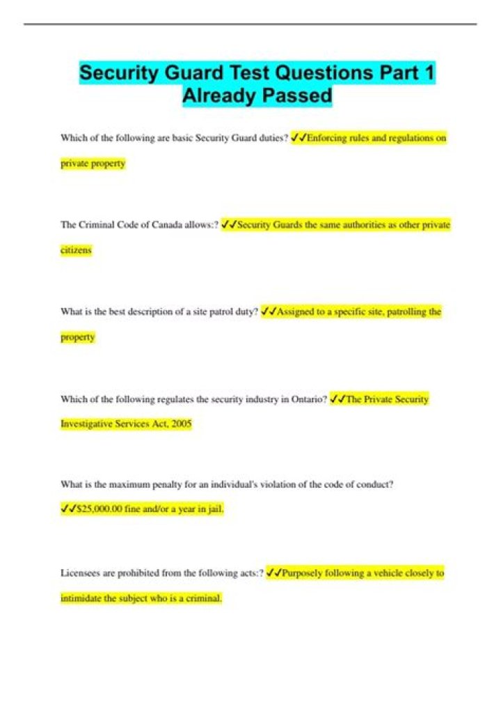 Security Guard Test Questions & Answers PDF for Manitoba Exams