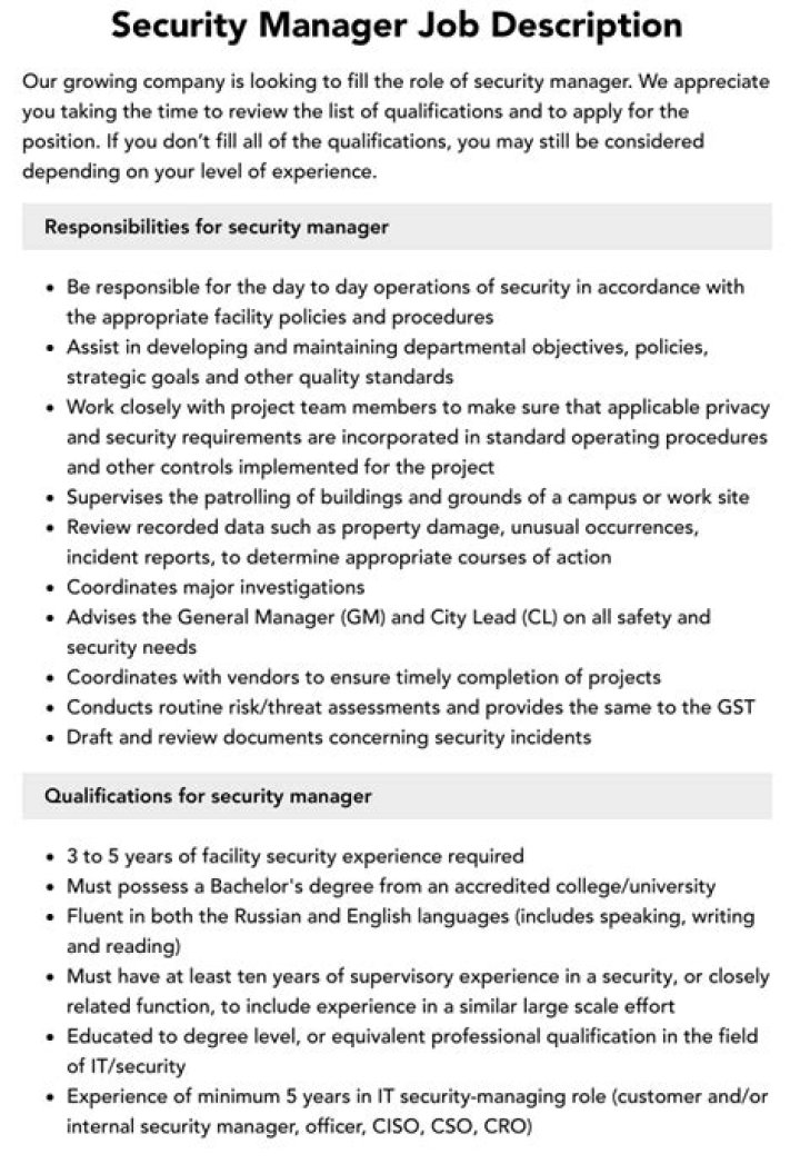 Security Manager Job Description PDF – Full Career Guide