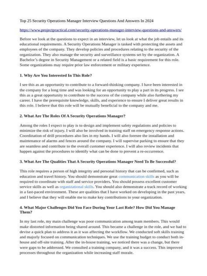 Security Operations Manager Interview Questions & Answers PDF