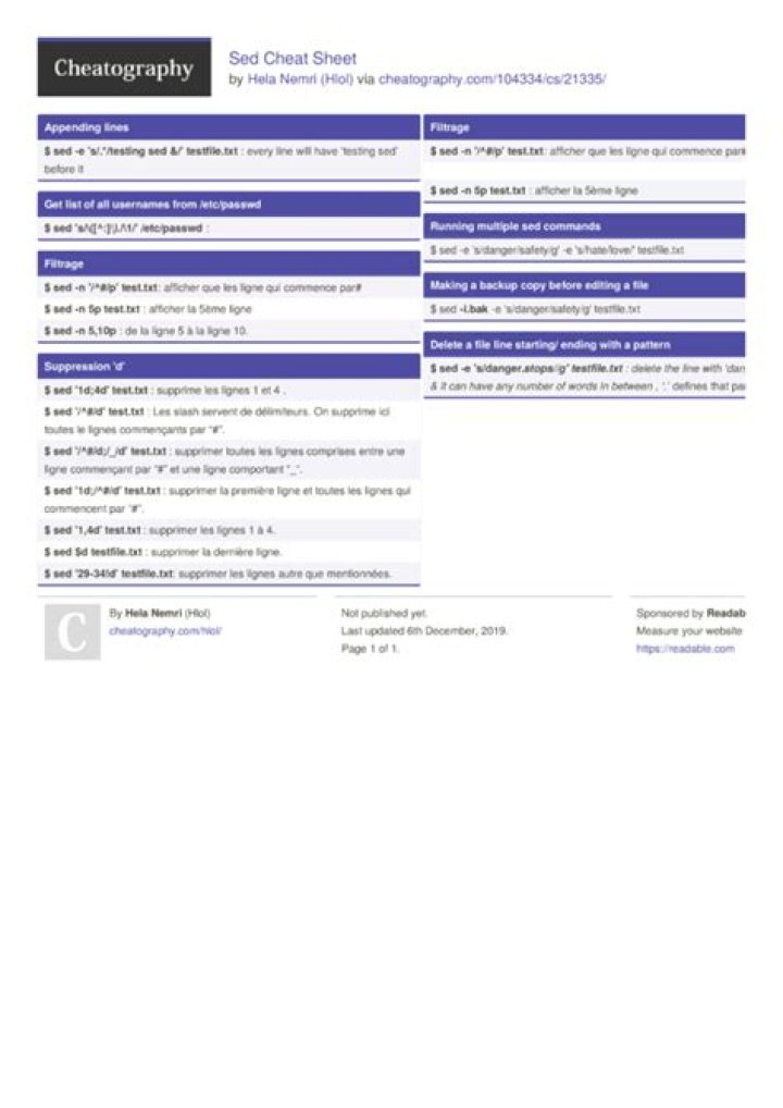 Sed Cheat Sheet PDF: Quick Guide for Linux & UNIX Users