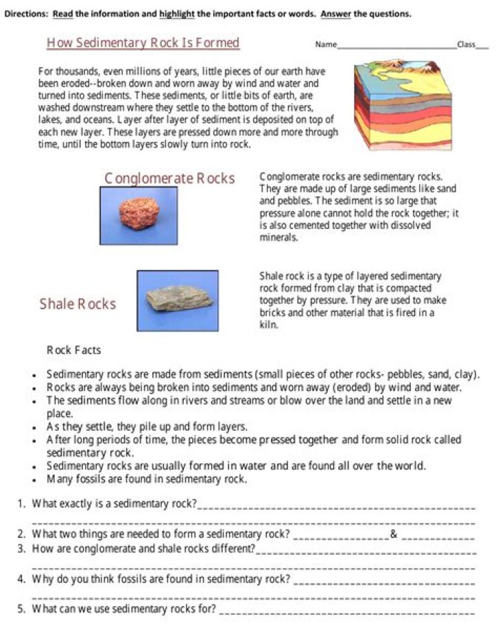 Sedimentary Rock Worksheet PDF – Free Educational Resource