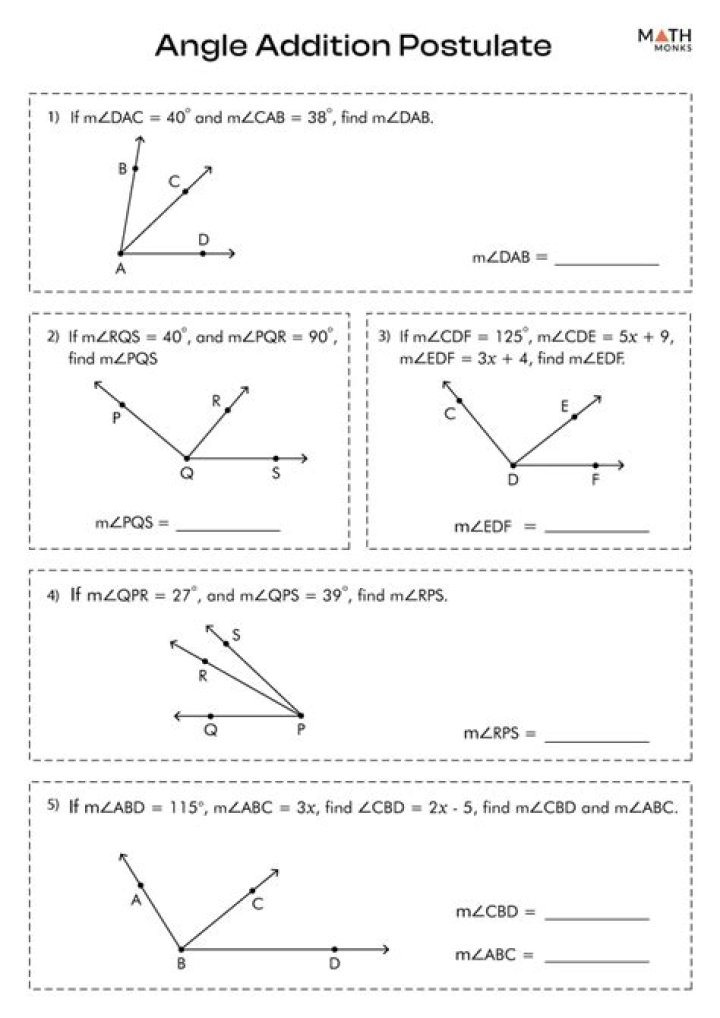 Free Segment and Angle Addition Postulate Worksheet Answer Key PDF