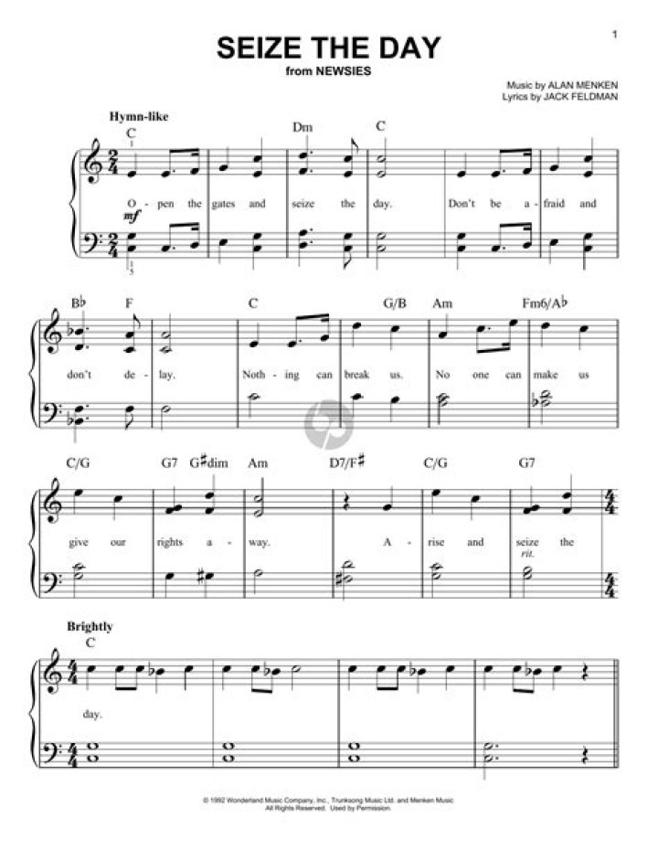 Seize the Day: Newsies Broadway Sheet Music PDF Download