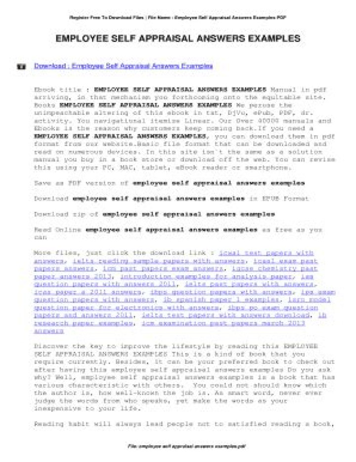 Self Appraisal Answers Examples PDF – Get Instant Templates