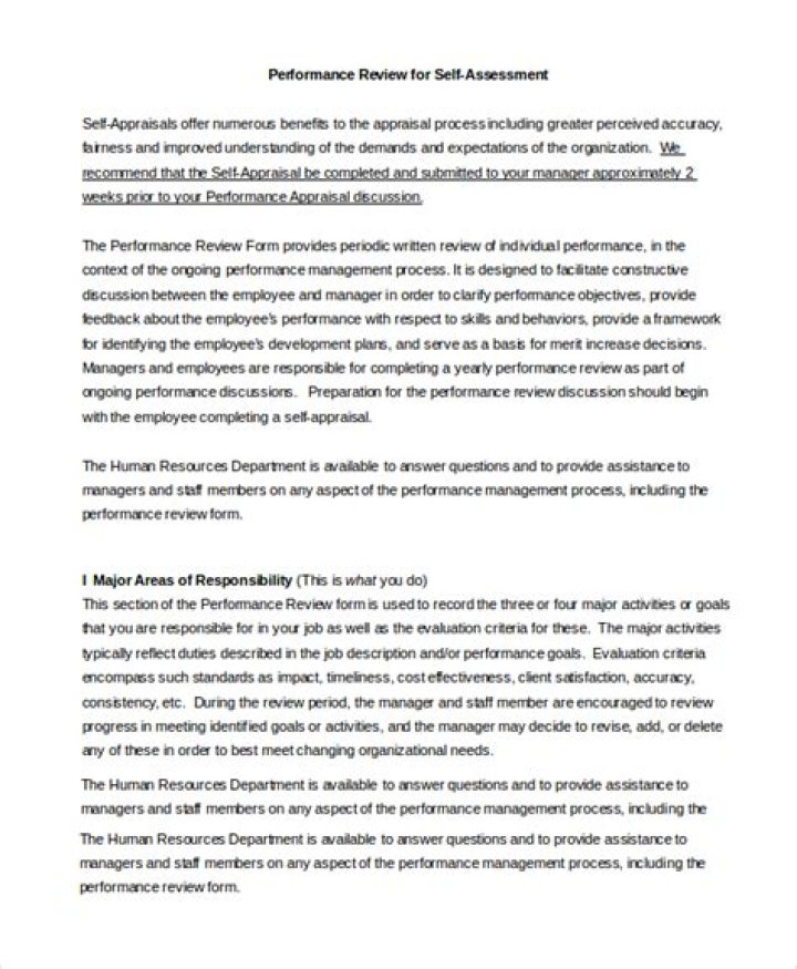 Self Assessment Employee Self Appraisal Answers Examples PDF