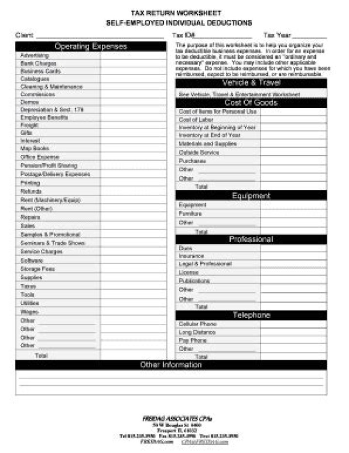 Self Employed Tax Deductions Worksheet PDF for Easy Tax Filing