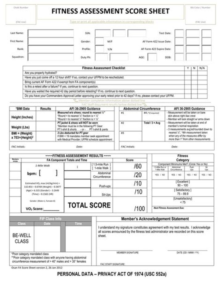 Senior Fitness Test Score Sheet PDF – Easy Printable Evaluation Tool