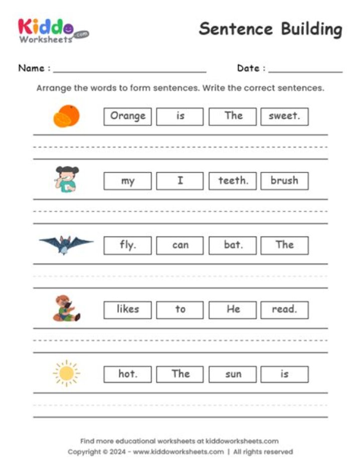 Free Sentence Building Worksheets for Kindergarten PDF – Printable Activities