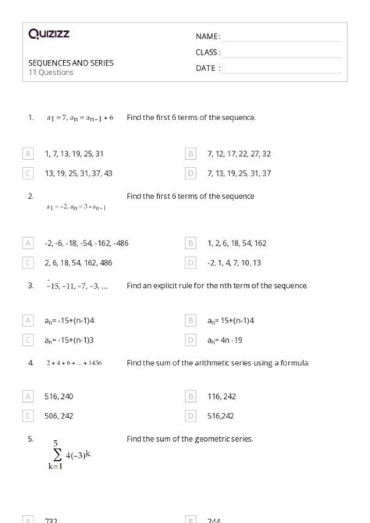 Free Class 11 Sequence and Series Questions & Answers PDF