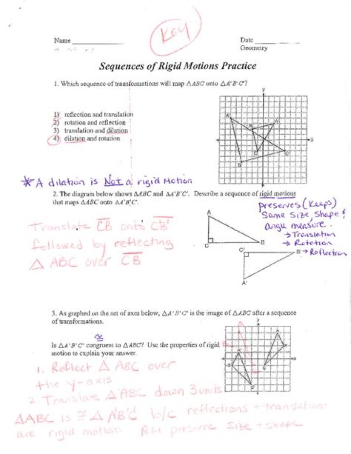Free PDF Worksheet: Sequence of Rigid Motions Practice