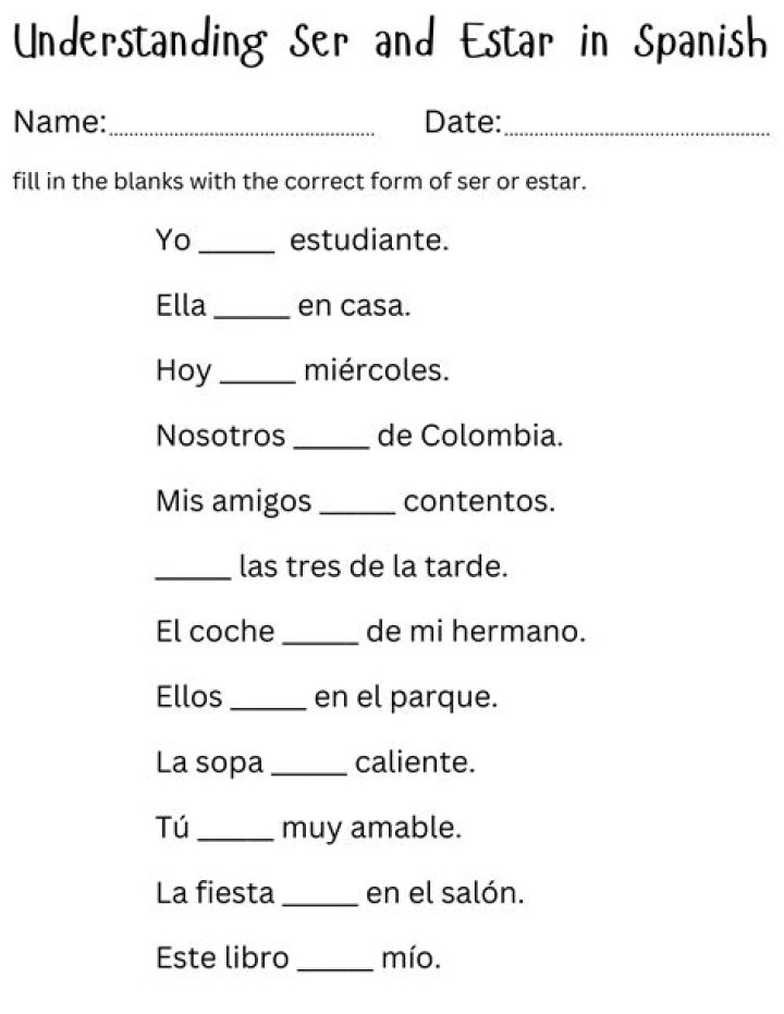 Ser & Estar Practice Worksheets with Answers PDF – Free Download