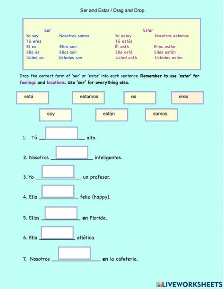 Ser vs Estar Worksheet PDF for Spanish Learners