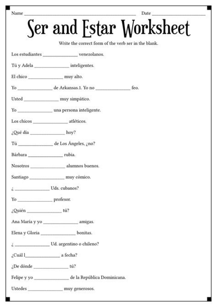 Ser vs Estar Worksheet PDF Answers – Free Printable Worksheets