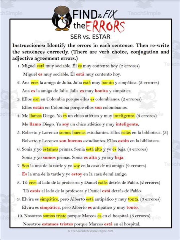 Ser vs Estar Worksheet PDF – Learn Spanish Grammar Easily