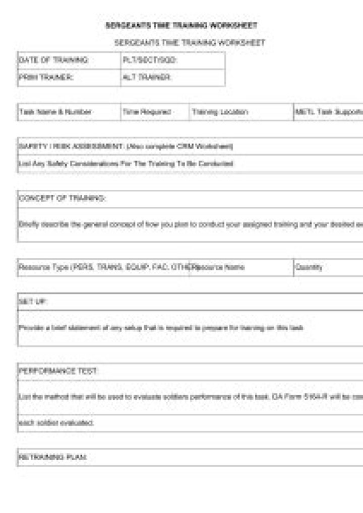 Sergeants Time Training Worksheet 350-11-7 PDF – Download Training Resources