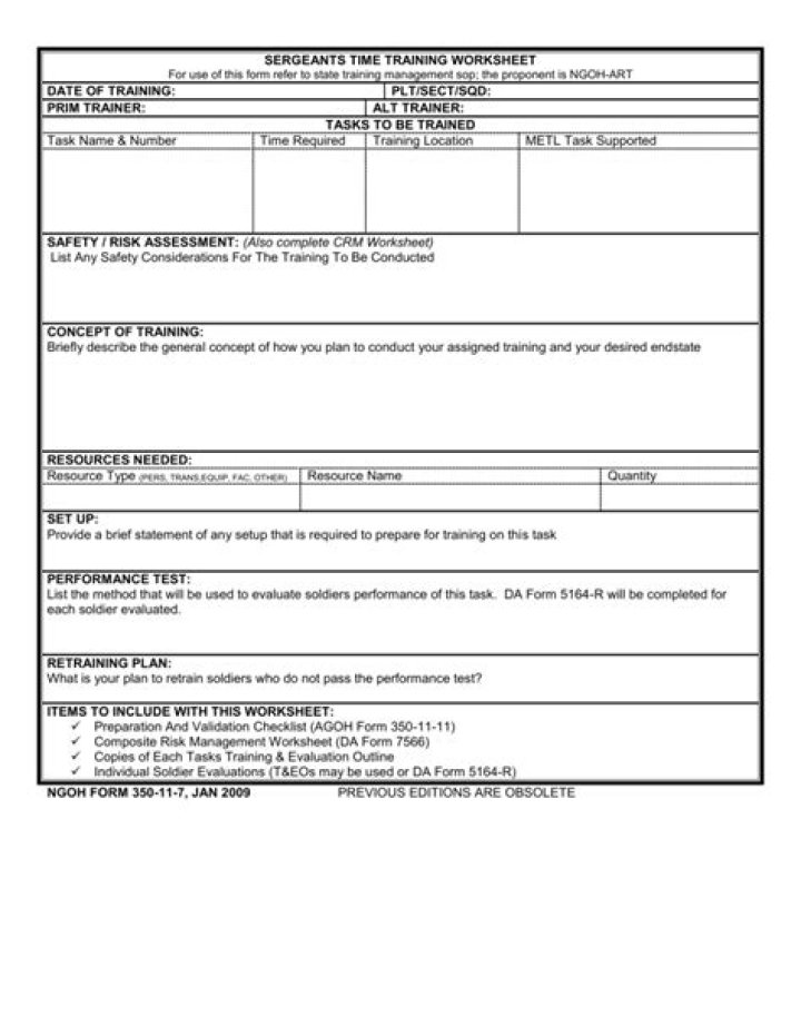 Sergeants Time Training Worksheet PDF – Download Free Training Resources