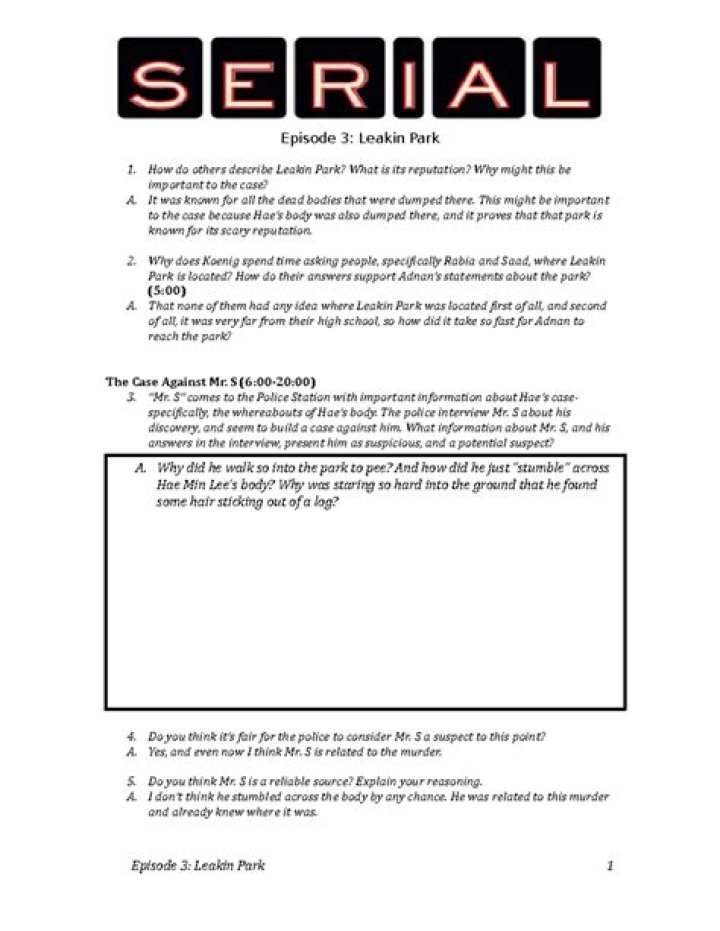 Serial Episode 3 Leak: Park Answer Key PDF Revealed