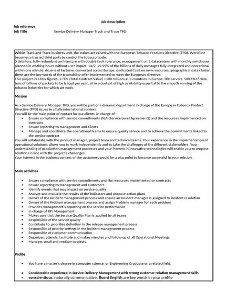 Service Delivery Manager Job Description PDF – Full Guide