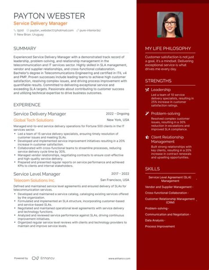 Service Delivery Manager Resume PDF – Tailored for Hiring Managers