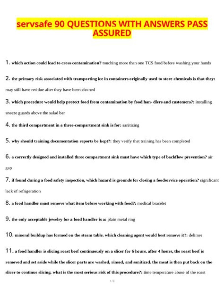 Servsafe Test 90 Questions & Answers PDF Quizlet – Free Study Guide