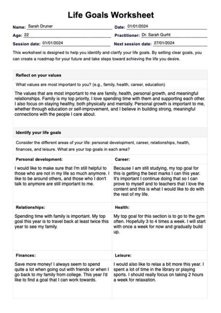 Setting Life Goals Worksheet PDF to Achieve Your Dreams