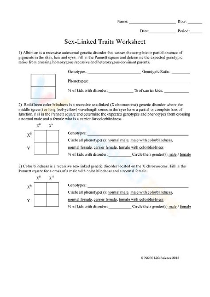Sex Linked Traits Worksheet PDF: Study & Practice Sheet