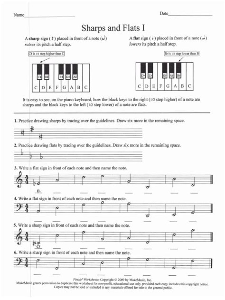 Sharps and Flats Worksheet PDF – Printable Exercises for Music Students