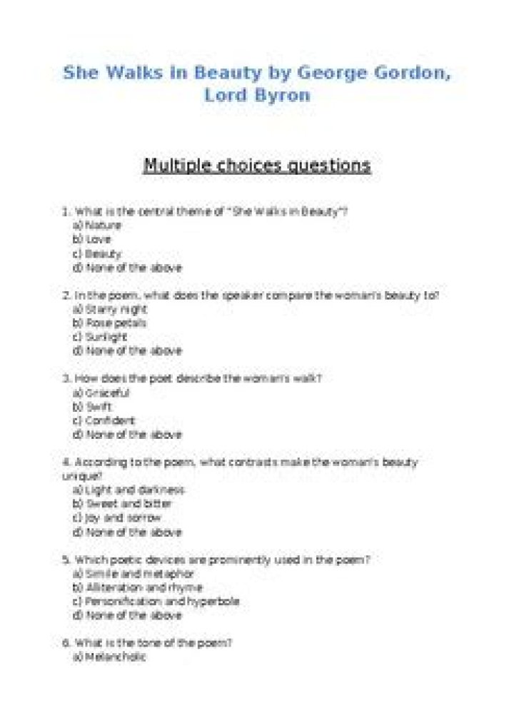 She Walks in Beauty: Questions & Answers PDF