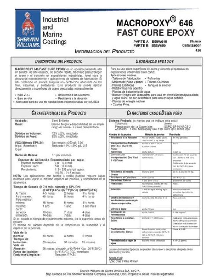 Sherwin Williams Macropoxy 646 Data Sheet PDF – Complete Technical Specs & Download