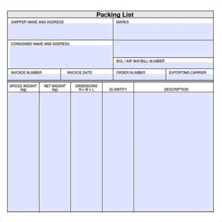 Download Free Shipping Packing List Template PDF