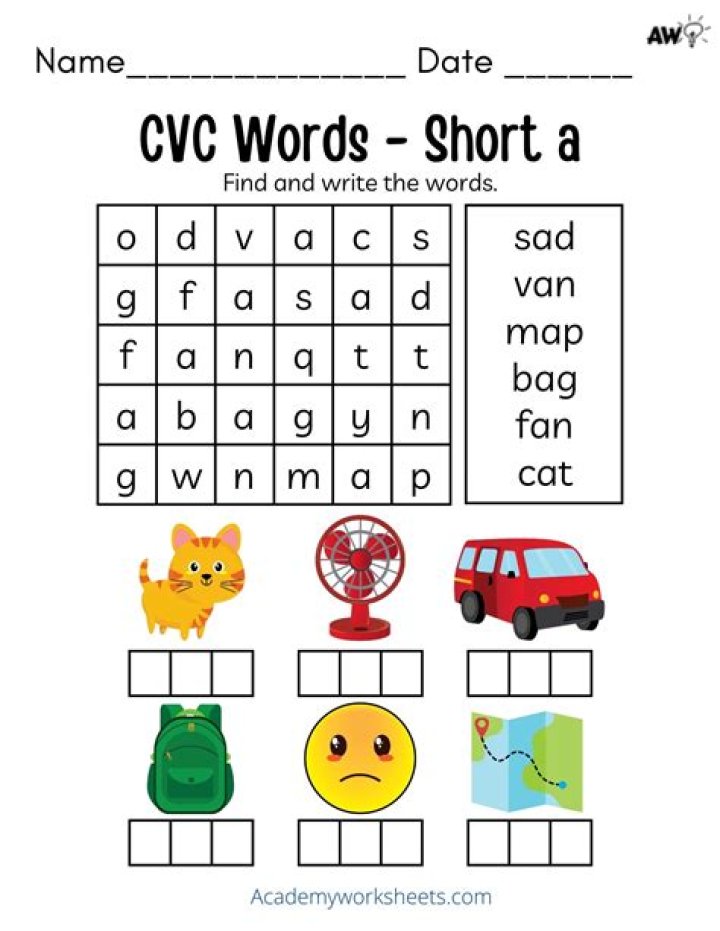 Short A Phonics Worksheets PDF for Kids