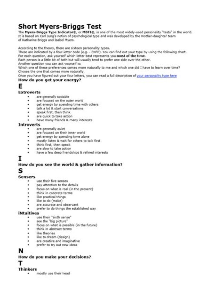 Get Your Short Myers-Briggs Test PDF Instantly