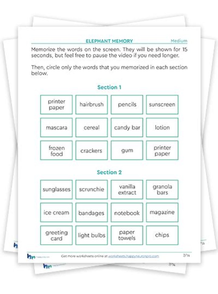 Short-Term Memory Worksheets for Adults PDF – Boost Memory Skills Fast